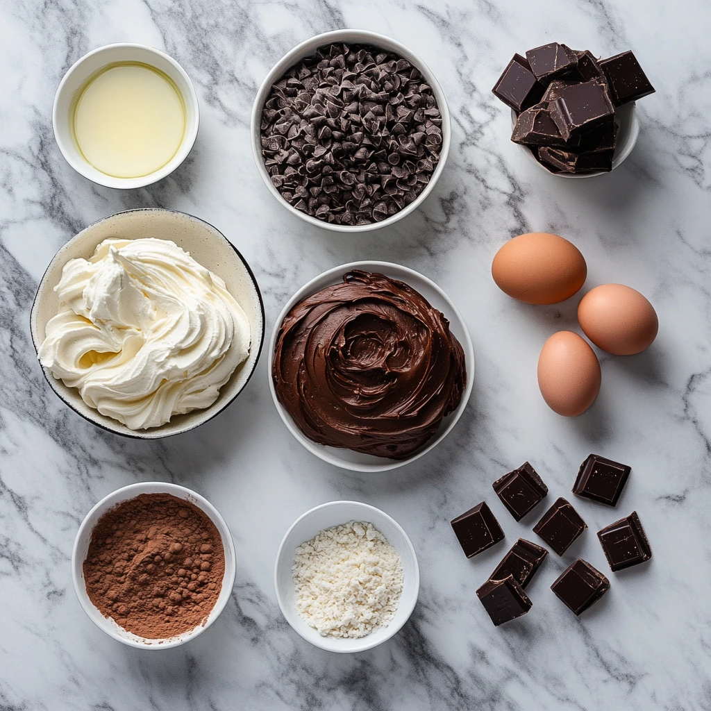 Ingredients for chocolate cake with cream cheese frosting