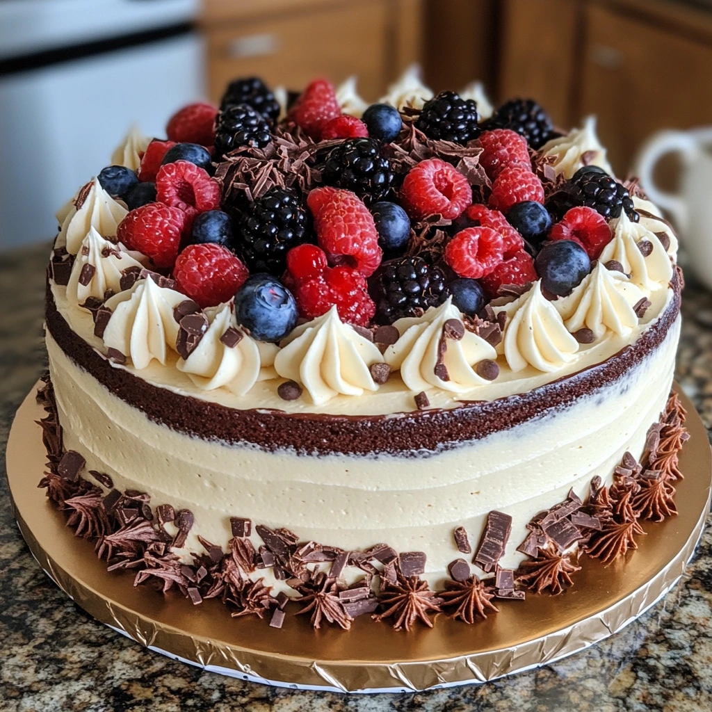 Decorated chocolate cake with cream cheese frosting