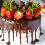 cake with chocolate-covered strawberries
