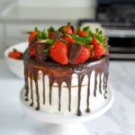 chocolate cake with chocolate covered strawberries